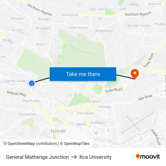 General Mathenge Junction to Kca University map