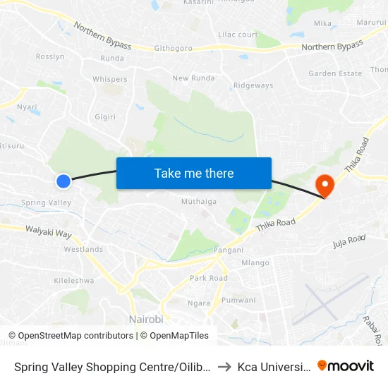 Spring Valley Shopping Centre/Oilibya to Kca University map