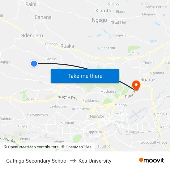 Gathiga Secondary School to Kca University map