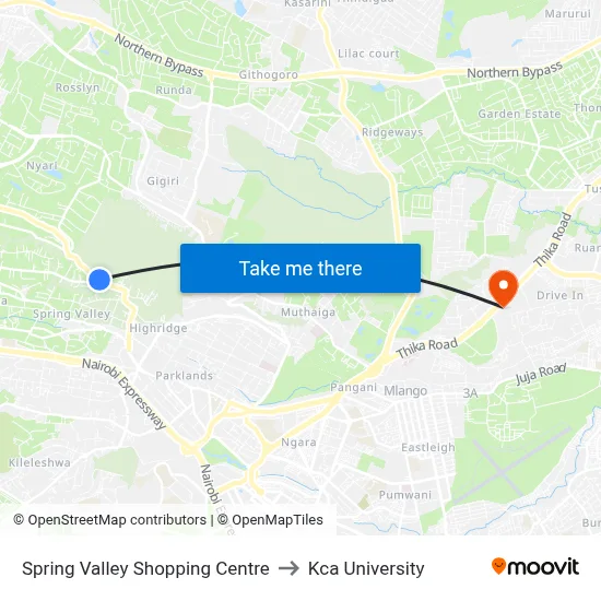 Spring Valley Shopping Centre to Kca University map