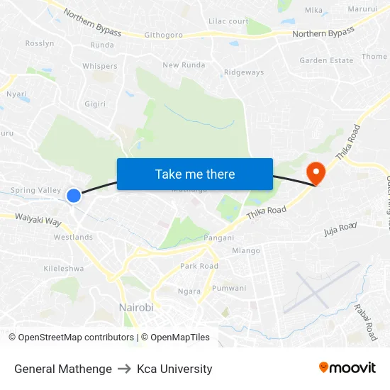 General Mathenge to Kca University map