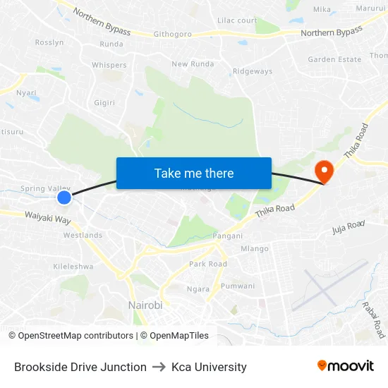 Brookside Drive Junction to Kca University map