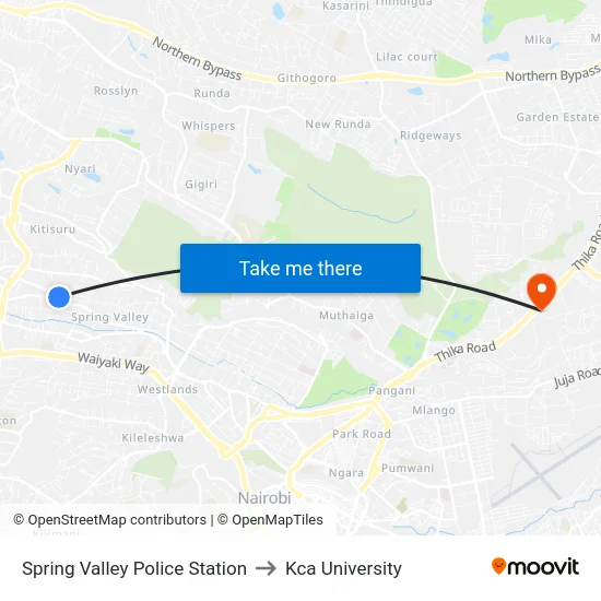 Spring Valley Police Station to Kca University map