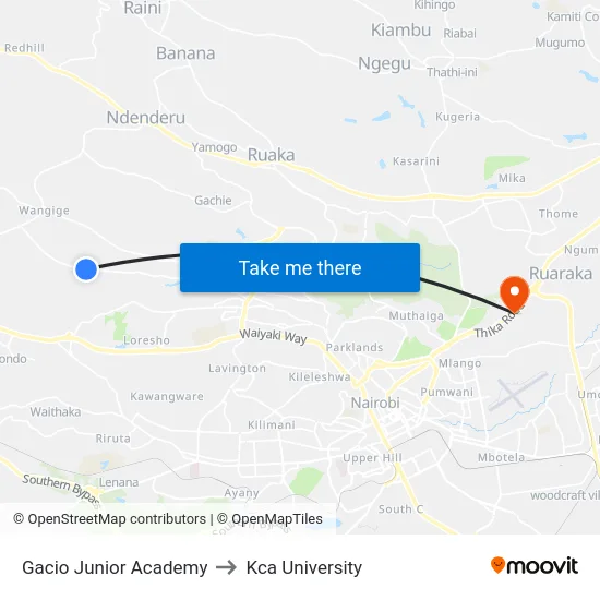 Gacio Junior Academy to Kca University map