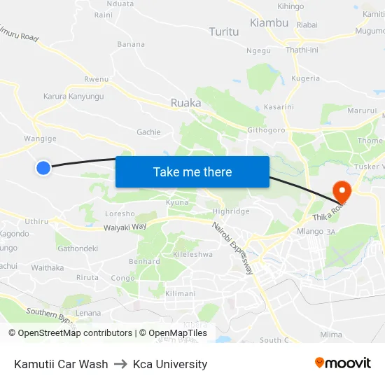 Kamutii Car Wash to Kca University map