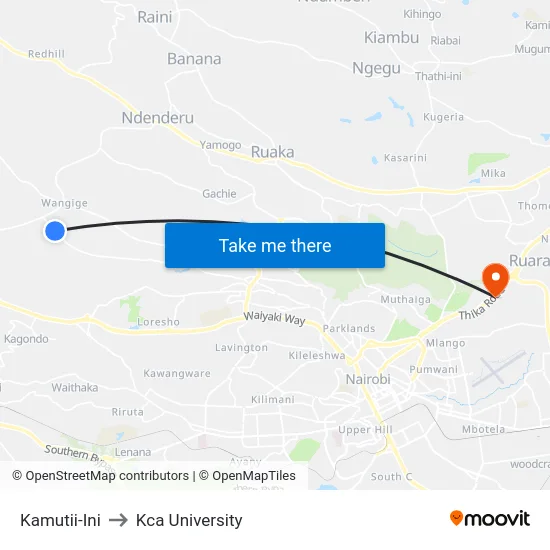 Kamutii-Ini to Kca University map