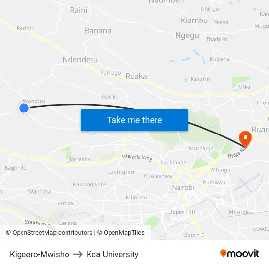 Kigeero-Mwisho to Kca University map