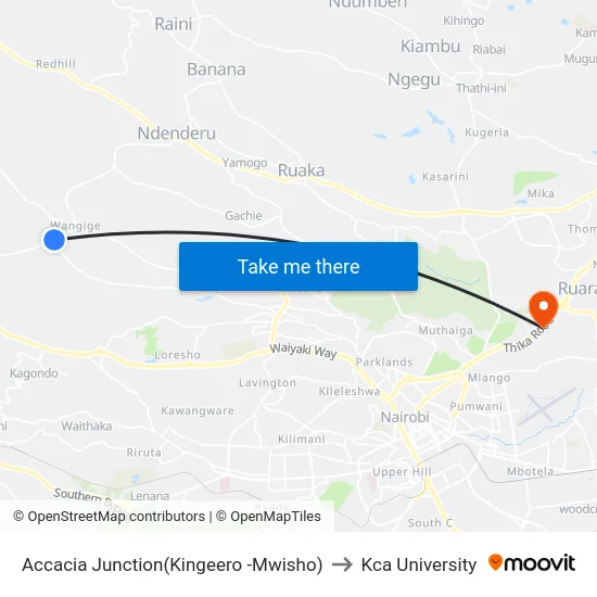 Accacia Junction(Kingeero -Mwisho) to Kca University map