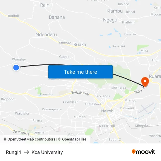 Rungiri to Kca University map