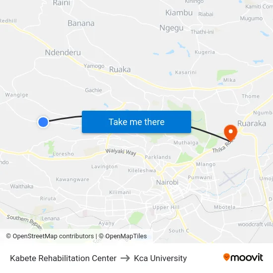 Kabete Rehabilitation Center to Kca University map