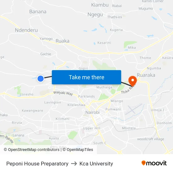 Peponi House Preparatory to Kca University map