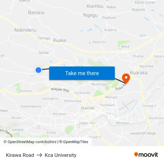 Kirawa Road to Kca University map