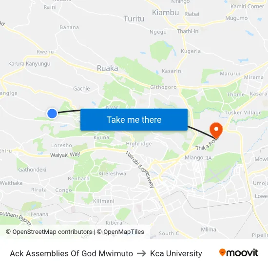 Ack Assemblies Of God Mwimuto to Kca University map