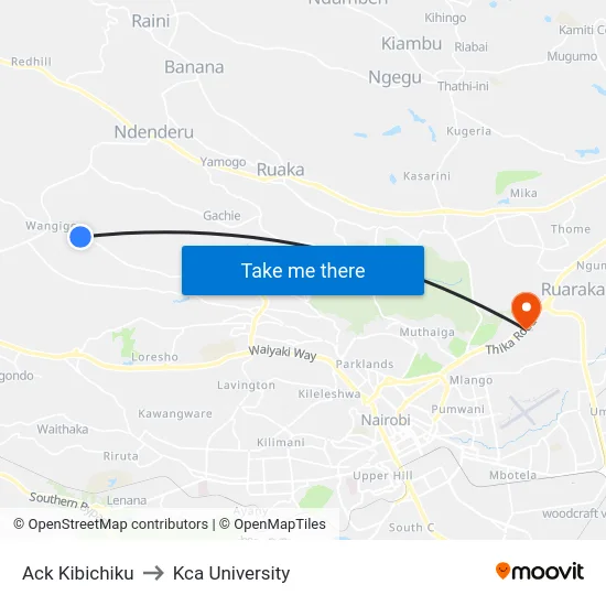 Ack Kibichiku to Kca University map