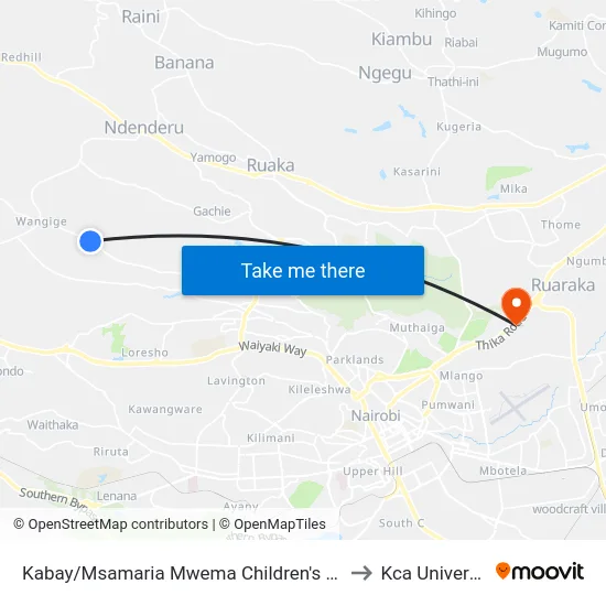 Kabay/Msamaria Mwema Children's Home to Kca University map