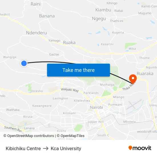 Kibichiku Centre to Kca University map