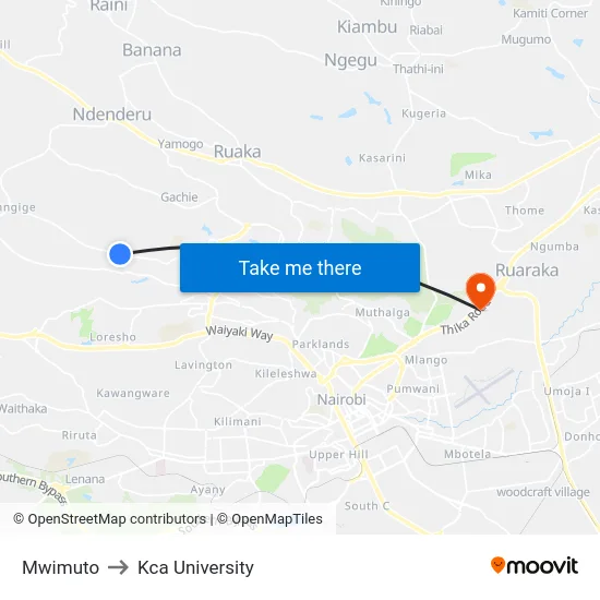 Mwimuto to Kca University map