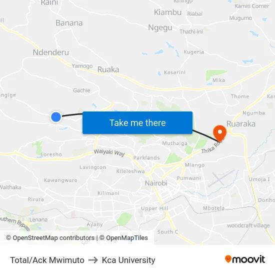Total/Ack Mwimuto to Kca University map