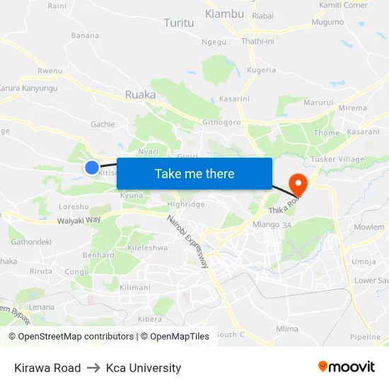 Kirawa Road to Kca University map