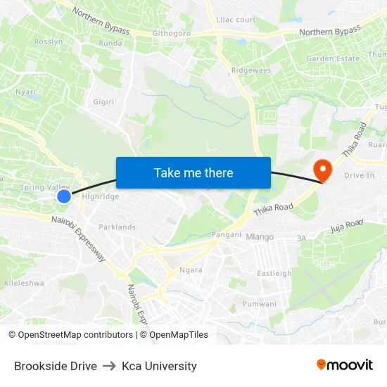 Brookside Drive to Kca University map
