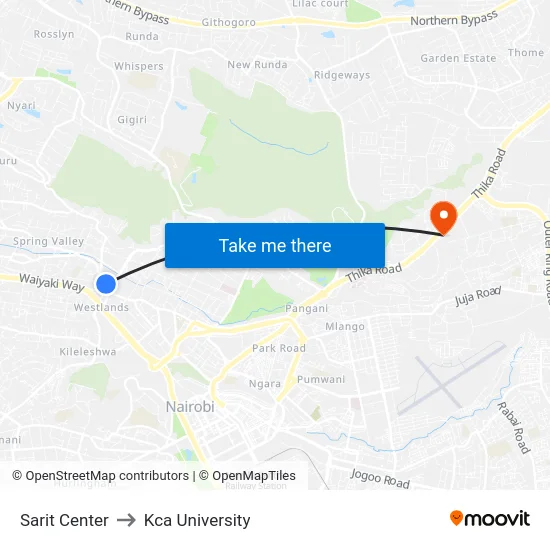 Sarit Center to Kca University map