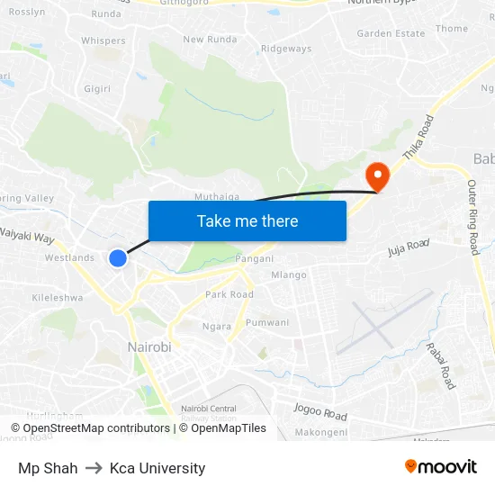 Mp Shah to Kca University map