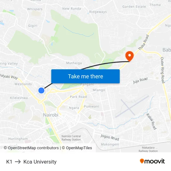 K1 to Kca University map