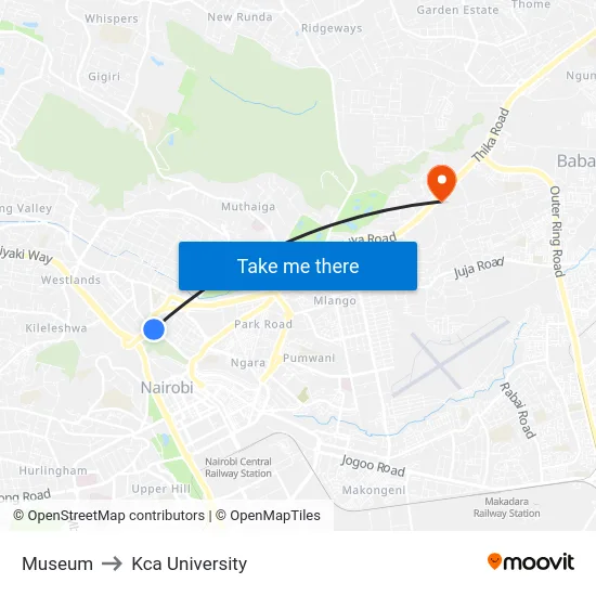 Museum to Kca University map