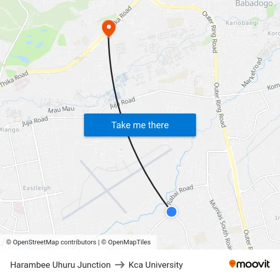 Harambee Uhuru Junction to Kca University map