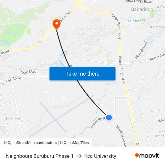 Neighbours Buruburu Phase 1 to Kca University map