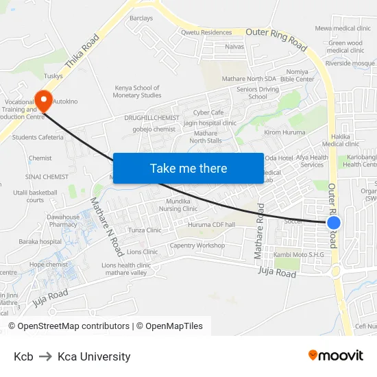 Kcb to Kca University map