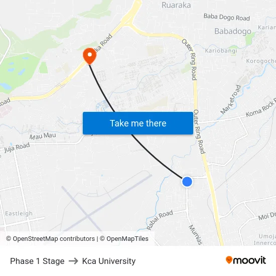 Phase 1 Stage to Kca University map
