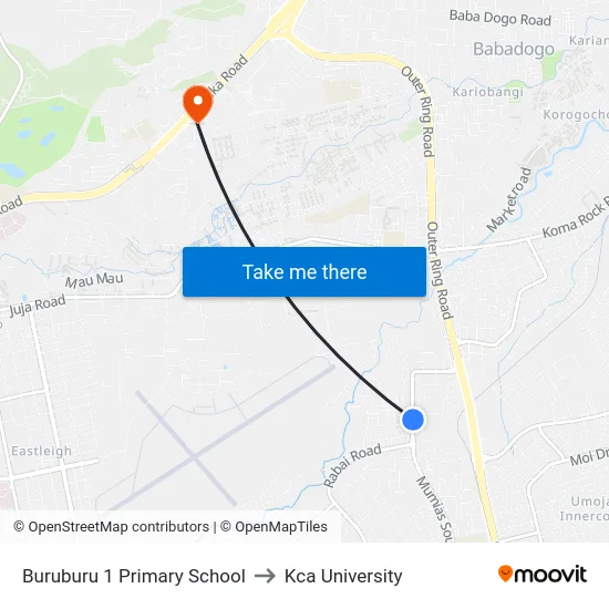 Buruburu 1 Primary School to Kca University map