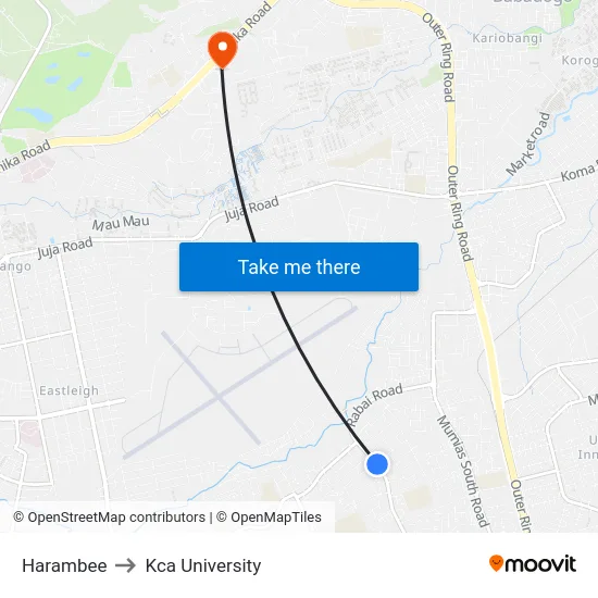 Harambee to Kca University map