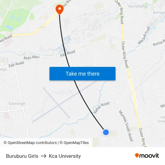 Buruburu Girls to Kca University map