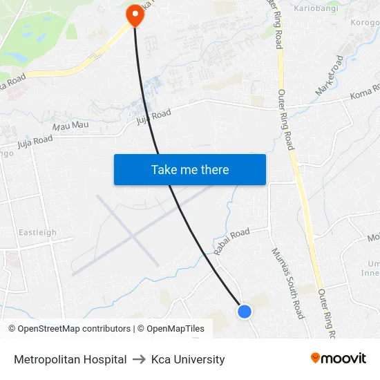Metropolitan Hospital to Kca University map