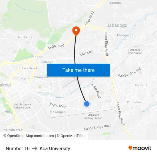 Number 10 to Kca University map