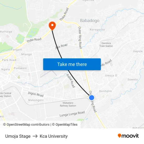 Umoja Stage to Kca University map