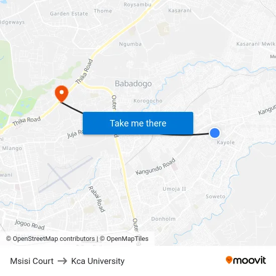 Msisi Court to Kca University map