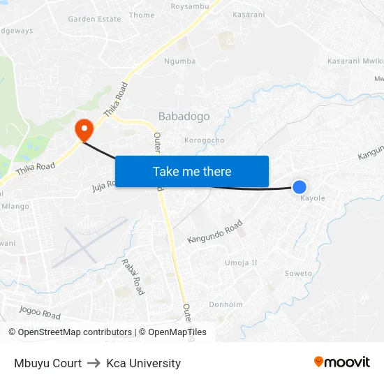 Mbuyu Court to Kca University map