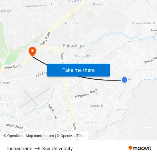 Tushauriane to Kca University map
