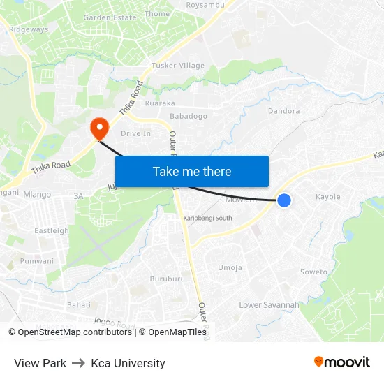 View Park to Kca University map
