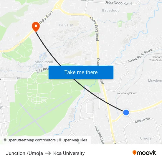 Junction /Umoja to Kca University map