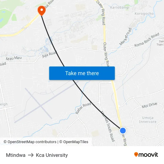 Mtindwa to Kca University map