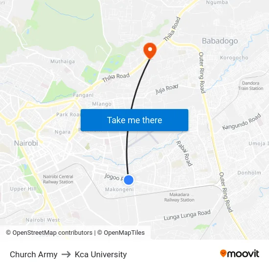 Church Army to Kca University map