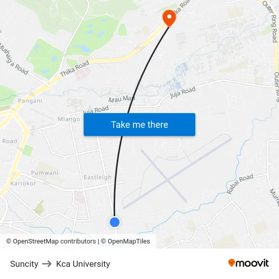 Suncity to Kca University map