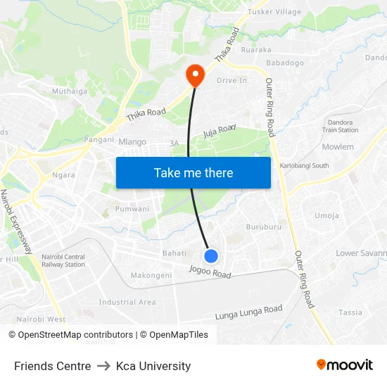 Friends Centre to Kca University map