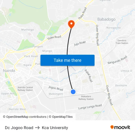 Dc Jogoo Road to Kca University map