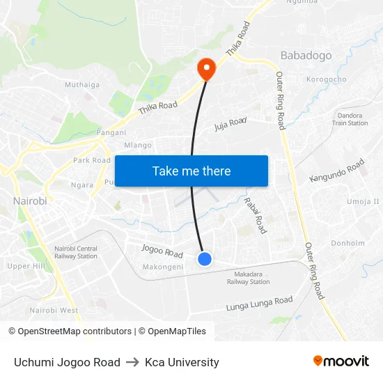 Uchumi Jogoo Road to Kca University map