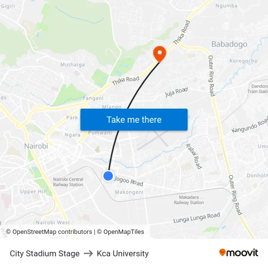 City Stadium Stage to Kca University map